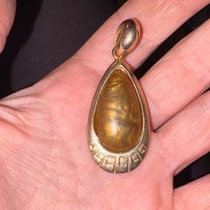 Vintage Roman RMN gold tone Teardrop Pendant with brown stone